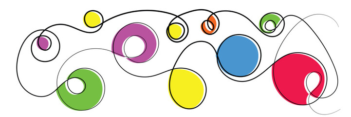 continuous line art abstract shape with color.line art for wall painting,banner,background and others.vector illustration eps 10