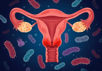 Illustration of a female reproductive system with bacteria