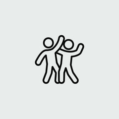 Two stick figures celebrating together high five teamwork and success