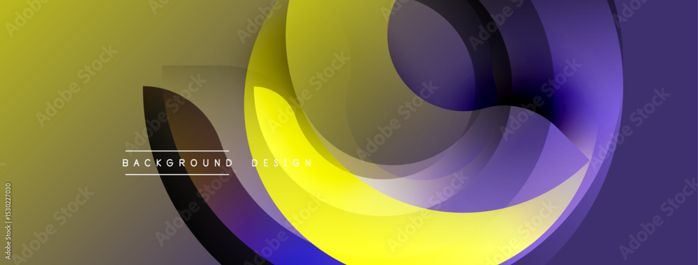 Fototapete Abstract design features overlapping colorful shapes. Yellow, purple, black gradients create dynamic visual effect. Modern background texture.