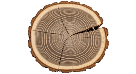 Detailed PNG Image of Cross-Sectioned Tree Trunk Ready For Editing