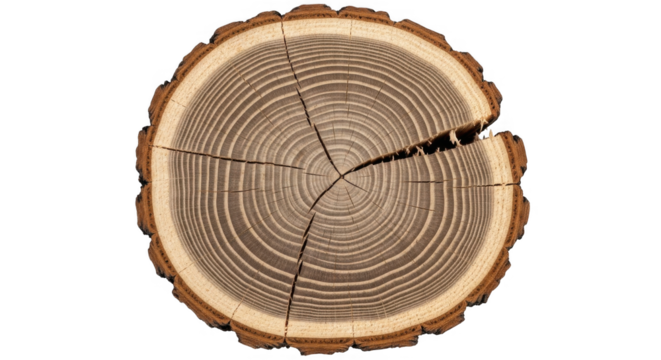 Detailed PNG Image of Cross-Sectioned Tree Trunk Ready For Editing