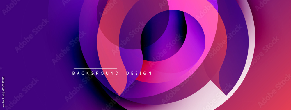 Poster abstract layers create dynamic composition. purple, pink, magenta hues blend smoothly. modern design