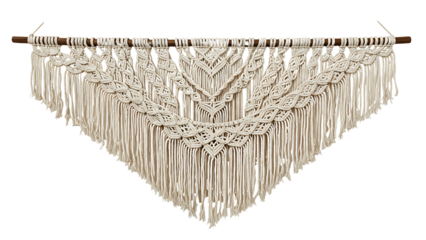 Macrame wall hanging decor beige cotton isolated on transparent background