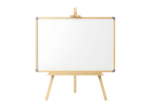 Blank wooden easel with white paper isolated on transparent background
