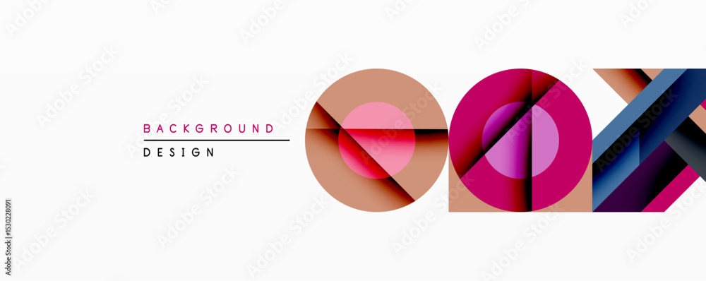 Poster abstract geometric shapes create vibrant background. circles, squares, lines intersect forming moder