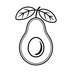Simple Black and White Avocado Illustration with Leaves