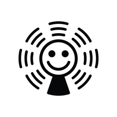 Happy Person with Waves Emanating from Head Black and White