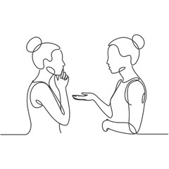 Two women in conversation continuous line drawing minimalist style