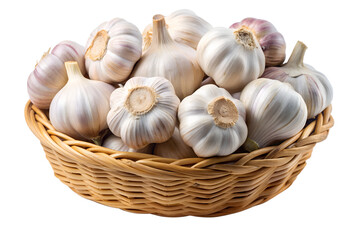 Rustic Basket with Garlic Cloves &ndash; Transparent Background