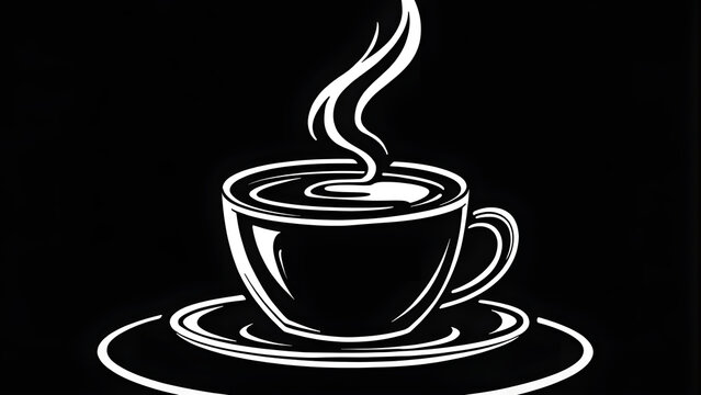 A coffee cup with steam in black and white