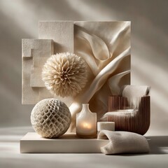 Neutral Serenity: A Still Life Composition of Textures and Forms in Earthy Tones Under Soft, Natural Light
