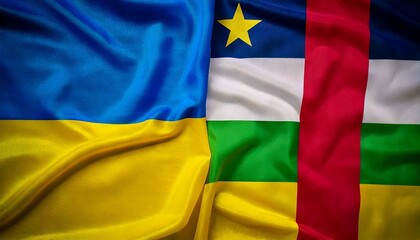 Obraz premium 中央アフリカの国旗とウクライナの国旗。(Central African Republic flag and Ukraine flag.) 