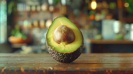 Avocado cut open to reveal its seed and flesh