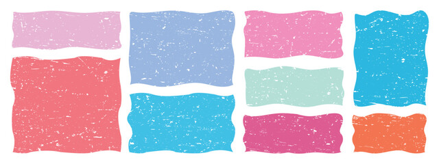 Set of hand drawn vector geometrical shapes, Funky frames for text and pictures. Colorful drawn squares with wavy rough edges, Wavy irregular rectangles, Different boxes. Vector illustration