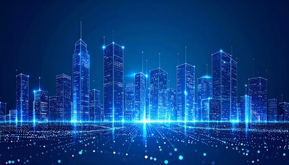 Digital Cityscape with glowing lights.