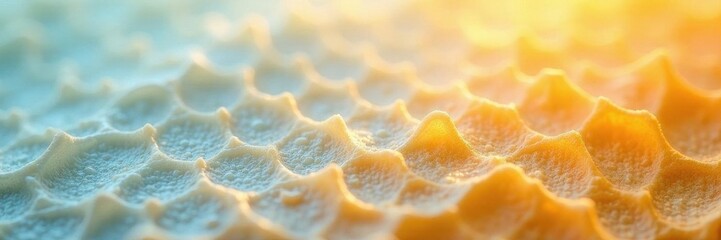 Close-up of empty, crisp wafer texture; delicate, honeycomb-like pattern, simple, natural, light brown