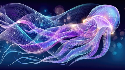 Glowing Jellyfish Illustration with Colorful Light Trails