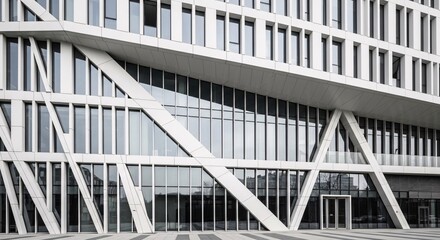 Modern Architectural Facade: Geometric White Building Exterior with Glass Windows