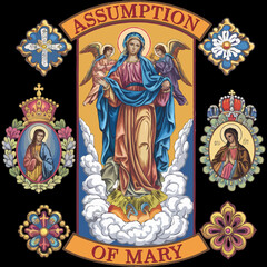 Obraz premium Assumption of Mary Vector EPS High-Quality Religious Illustration