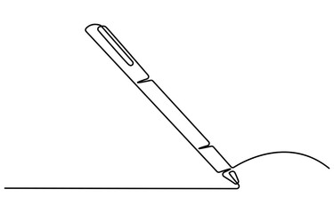 Pen Signature Continuous Line Icon. Continuous one line drawing writing pen isolated minimalist linear illustration made of single line vector illustration. One continuous line drawing of pen writing
