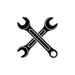 Crossed Wrenches Icon Black and White Illustration of Repair Tools