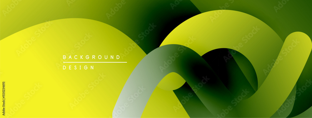 Poster abstract fluid shapes, vibrant yellow, green gradients. modern design, smooth curves create dynamic 