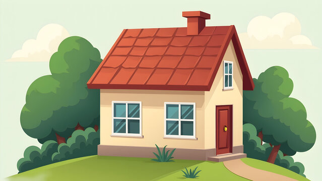 A small house with trees in the background