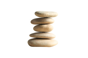Smooth stones represent balance and calm, isolated on white, PNG