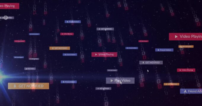 Cursor clicking play prompt causing labels sliding highlighting fading and revealing notifications