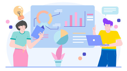 teamwork preparing new project presentation as a team, business activity concept