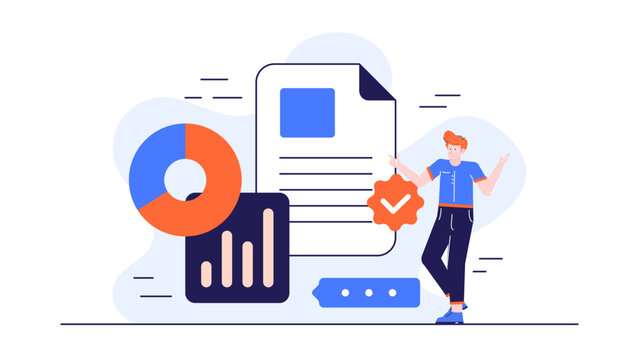 Man points at a document showing a check mark. Suitable for business presentations, success concepts, project completion illustrations, and goal achievements.