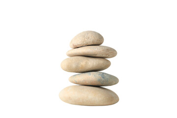 Smooth stones arranged in a balanced stack, isolated on white, PNG