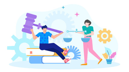 Man and woman in legal profession, symbolizing justice and law. Perfect for legal blog posts, court related presentations, or law firm website.