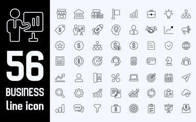 56 business dark line icon set