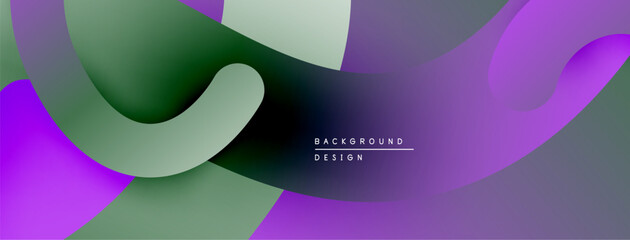 Abstract fluid shapes, vibrant purple, green hues. Modern design, smooth gradients create dynamic composition. Minimalist aesthetic.