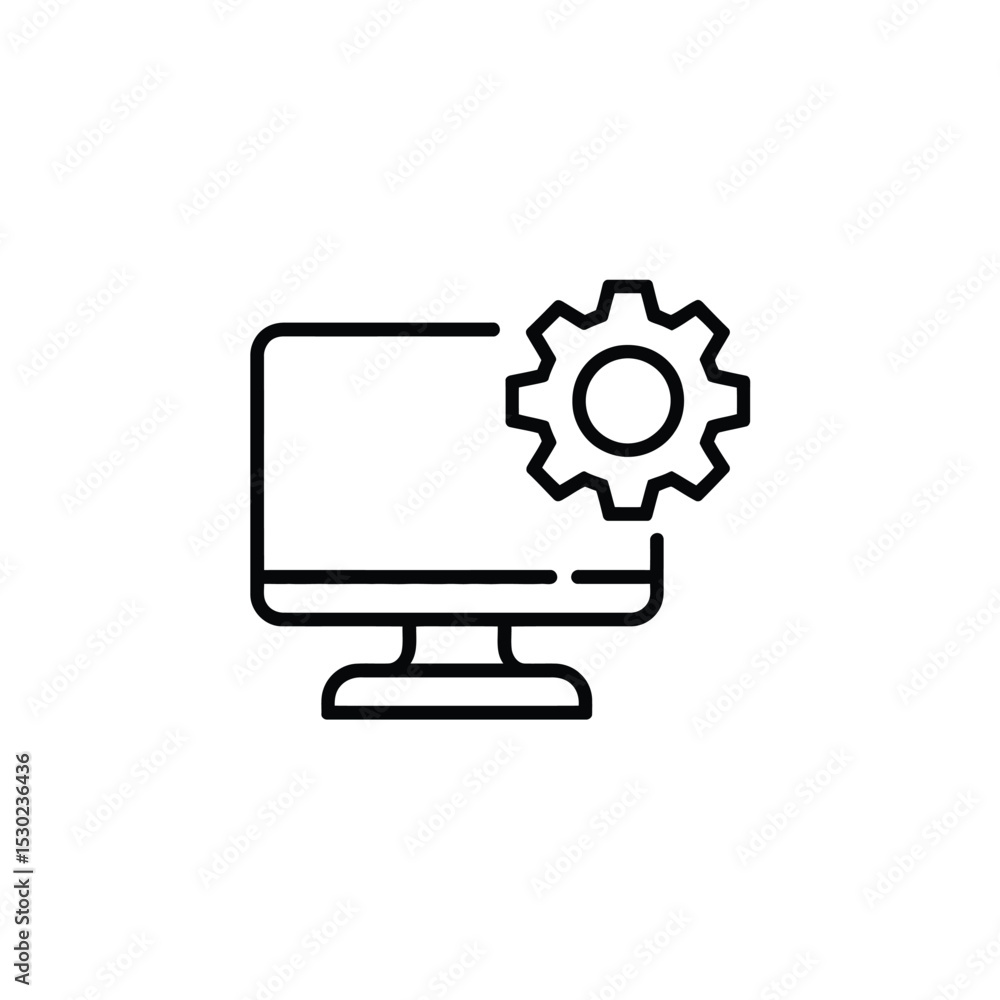 Poster computer with gear icon settings configuration or technical support