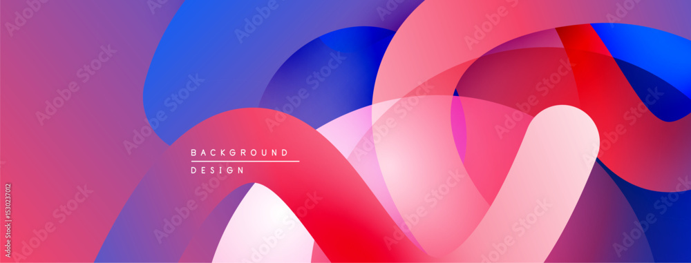 Poster abstract fluid shapes overlap, creating vibrant gradients. red, blue, pink hues dominate composition