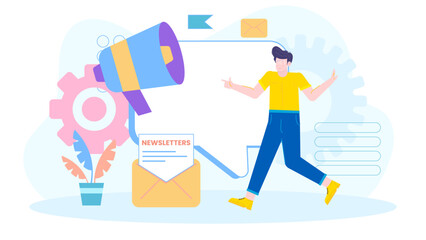 Man eagerly checks his email inbox filled with newsletters. Suitable for marketing, digital communication, excitement, technology, newsletter subscription concepts.