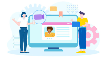 Two people having a video call, suitable for remote work, online meetings, virtual communication, technology, telecommuting, and remote collaboration visuals.