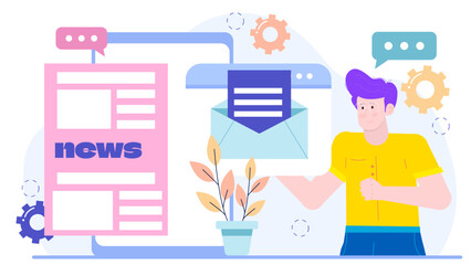 Man holding an email with plant news. Suitable for environmental, communication, and technology concepts in digital marketing materials.