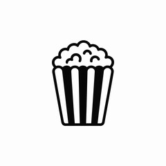 Popcorn Bucket Icon Black and White Striped Container Filled with Popcorn