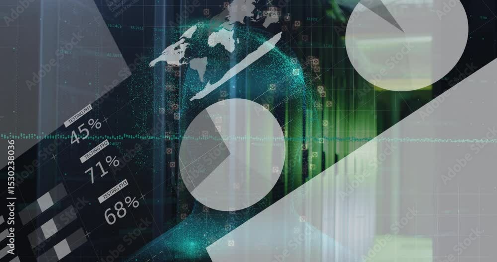 Aufkleber globe materializing triggers charts sliding, stripe sweeping revealing map, racks visualizing data