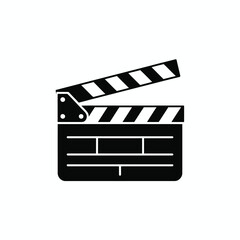 Black and White Clapperboard Icon for Film Production and Cinema