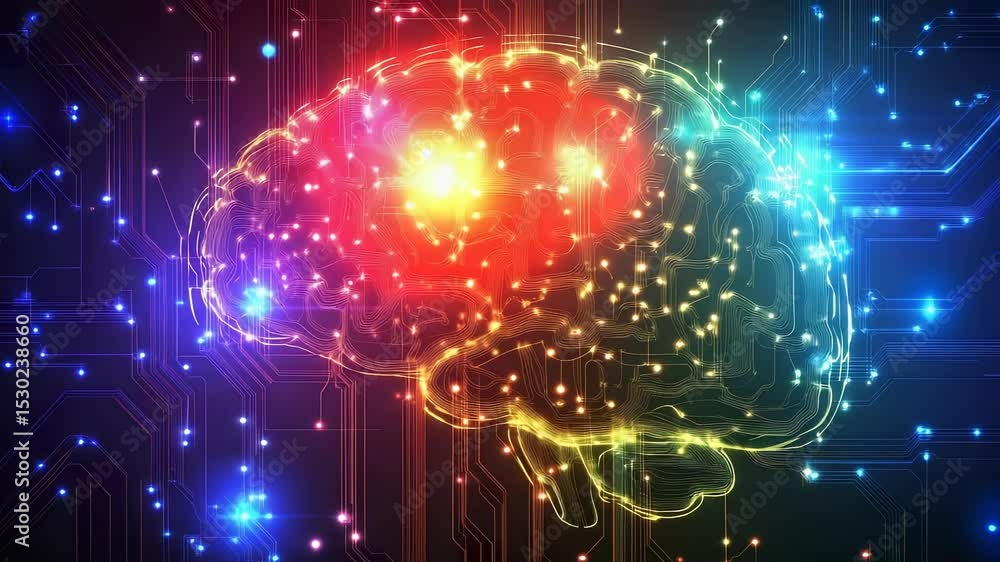 Poster futuristic glowing brain neural network concept visualization of artificial intelligence