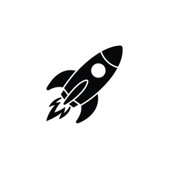 Minimalist Black and White Rocket Launching Icon Space Exploration, Startup, Innovation Illustration
