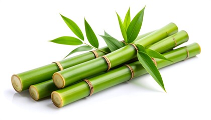 Fototapeta premium Fresh Bamboo Stems with Green Leaves.