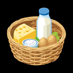 Traditional Dairy Food Basket Illustration Vector