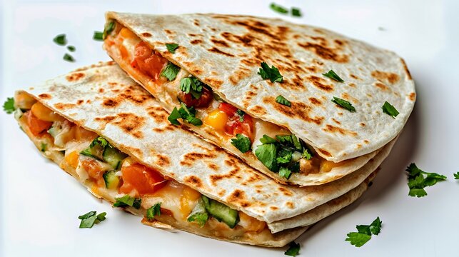 Deliciously grilled quesadillas filled with fresh vegetables and cheese.