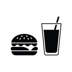 Burger and Drink Icon Simple Black and White Fast Food Image